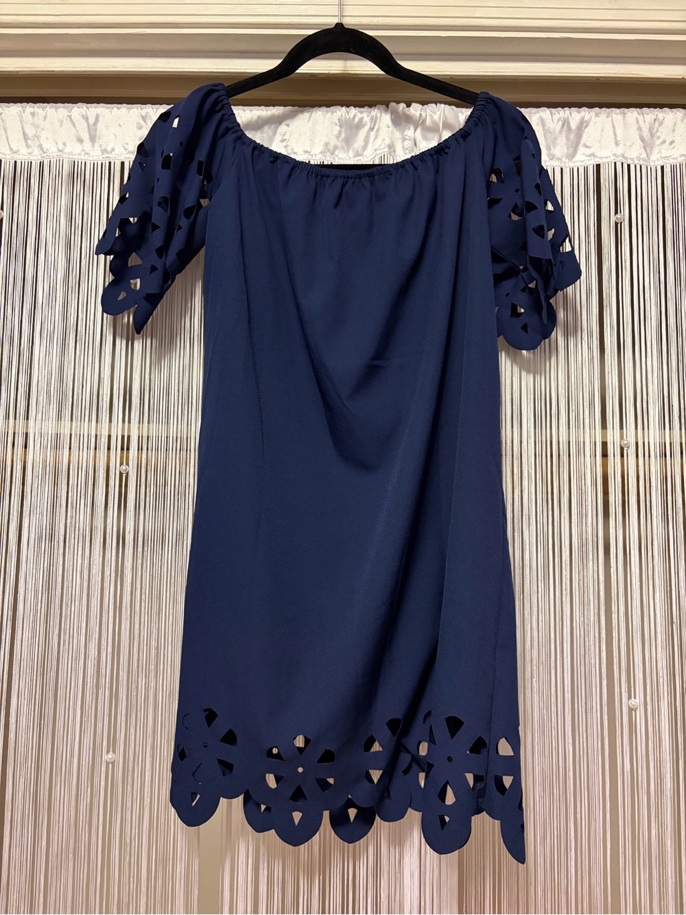 Women’s Navy Off-Shoulder Laser-Cut Dress